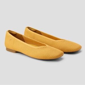 VIVAIA Margot Square-Toe V-Cut Ribbed Knit Ballet Flats Ginger Yellow EU 36 NWOT